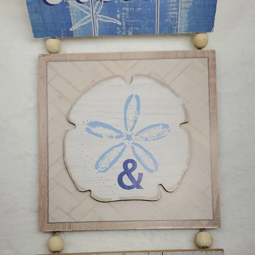 Beach Relax & Unwind Wall Decor Sign & Blue Candle Holder Bottle
